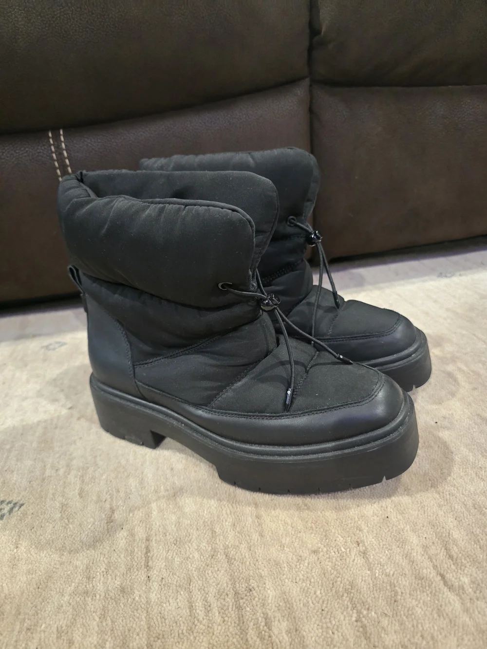 Sam Edelman Black Quilted Puffer Platform Ankle Boots